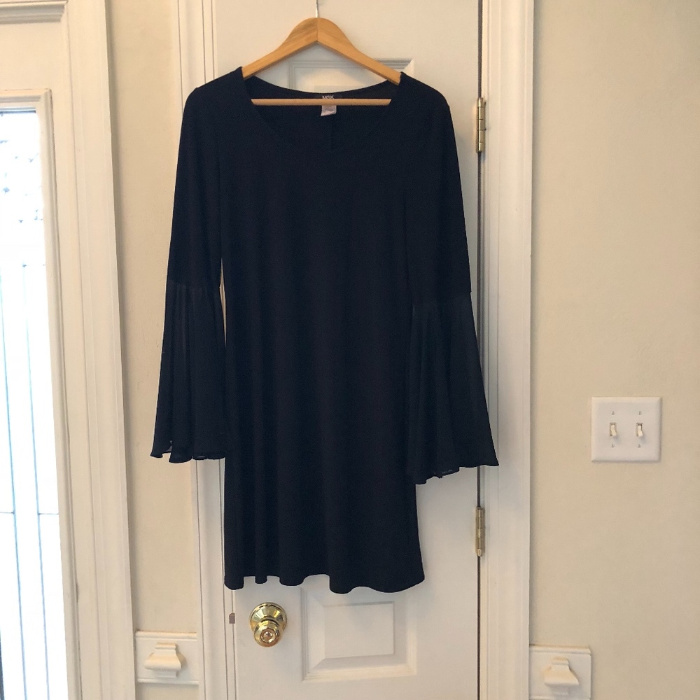 Black Shift Dress with Chiffon Bell Sleeves